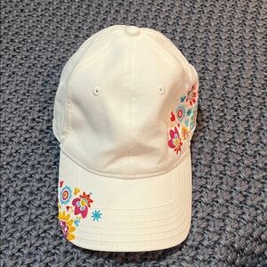 Floral Embroidered White Cap-adjustable